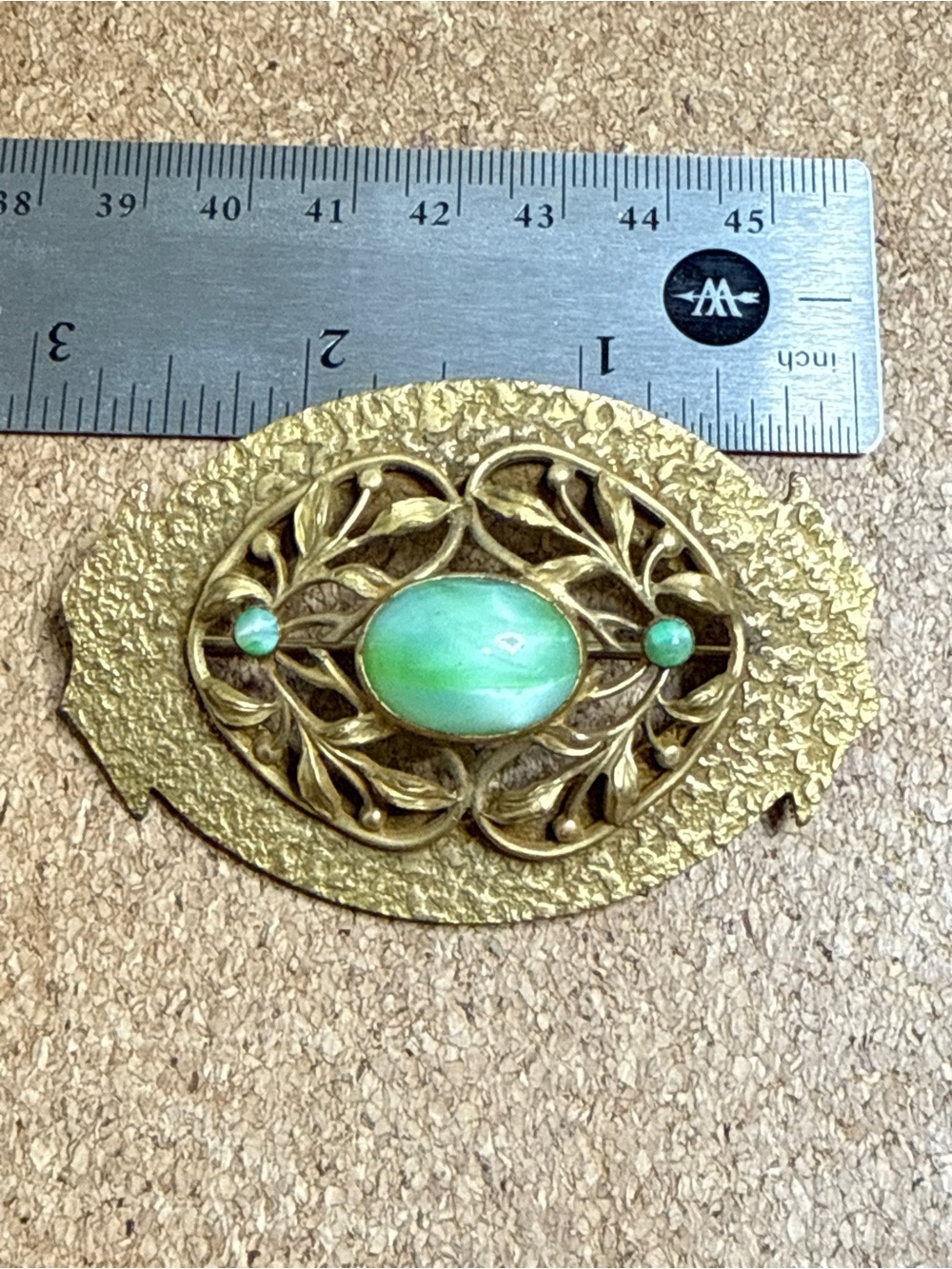Vintage-Style Gold Tone Brooch with Mint Green Cabochon